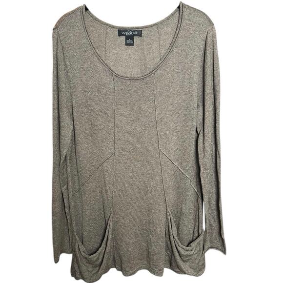 August Silk Gray Scoop Neck Knit Tunic Top Long Sleeve Pockets - L - Picture 1 of 6
